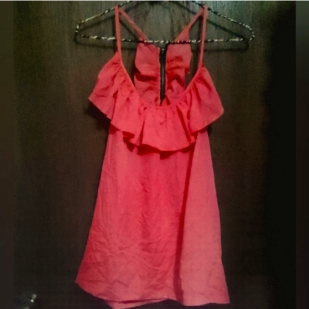 Coral Ruffle Zipper Cami L